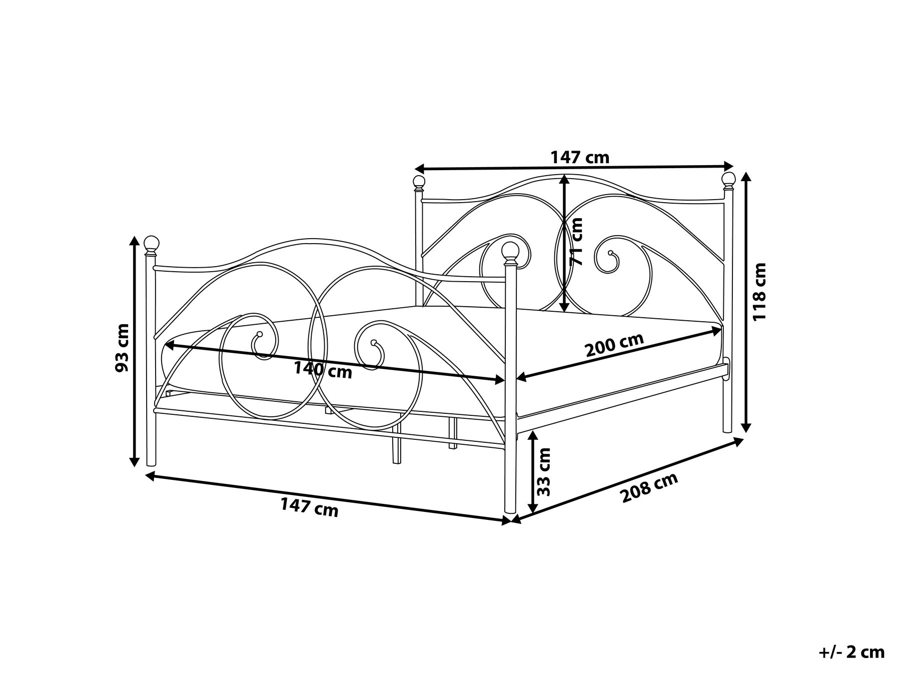 Bed Metal DINARD 140 x 200 cm (EU Double) White_765194