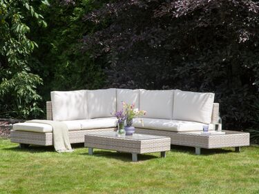 5 Seater PE Rattan Garden Corner Sofa Set Off-White LANCIANO