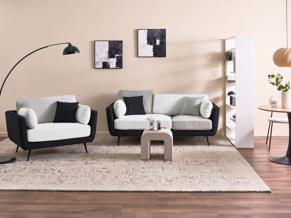 Living Room Set 4 Seater BOLGA Fabric Black