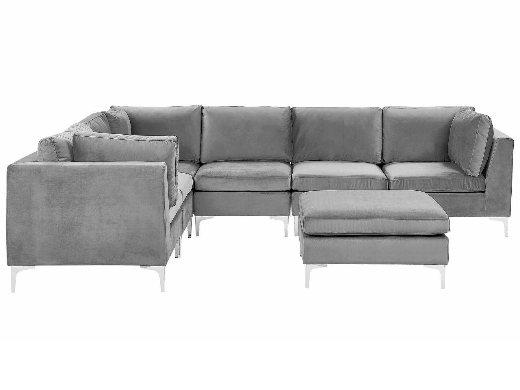 Canapé angle modulable côté droit en velours gris 6 places avec pouf EVJA_789274