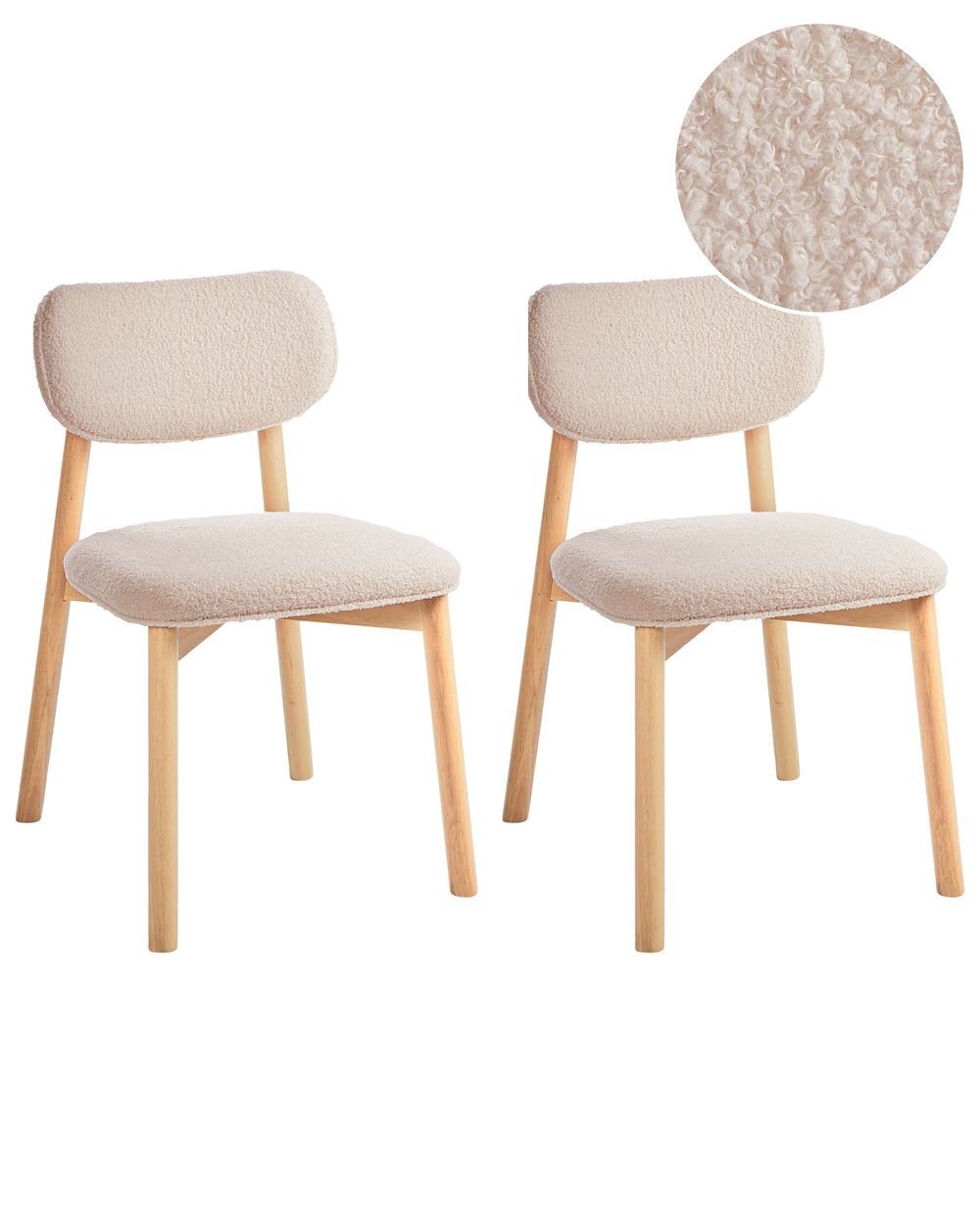 Lot de 2 chaises de salle à manger MILLS Bouclé Marron clair/beige clair