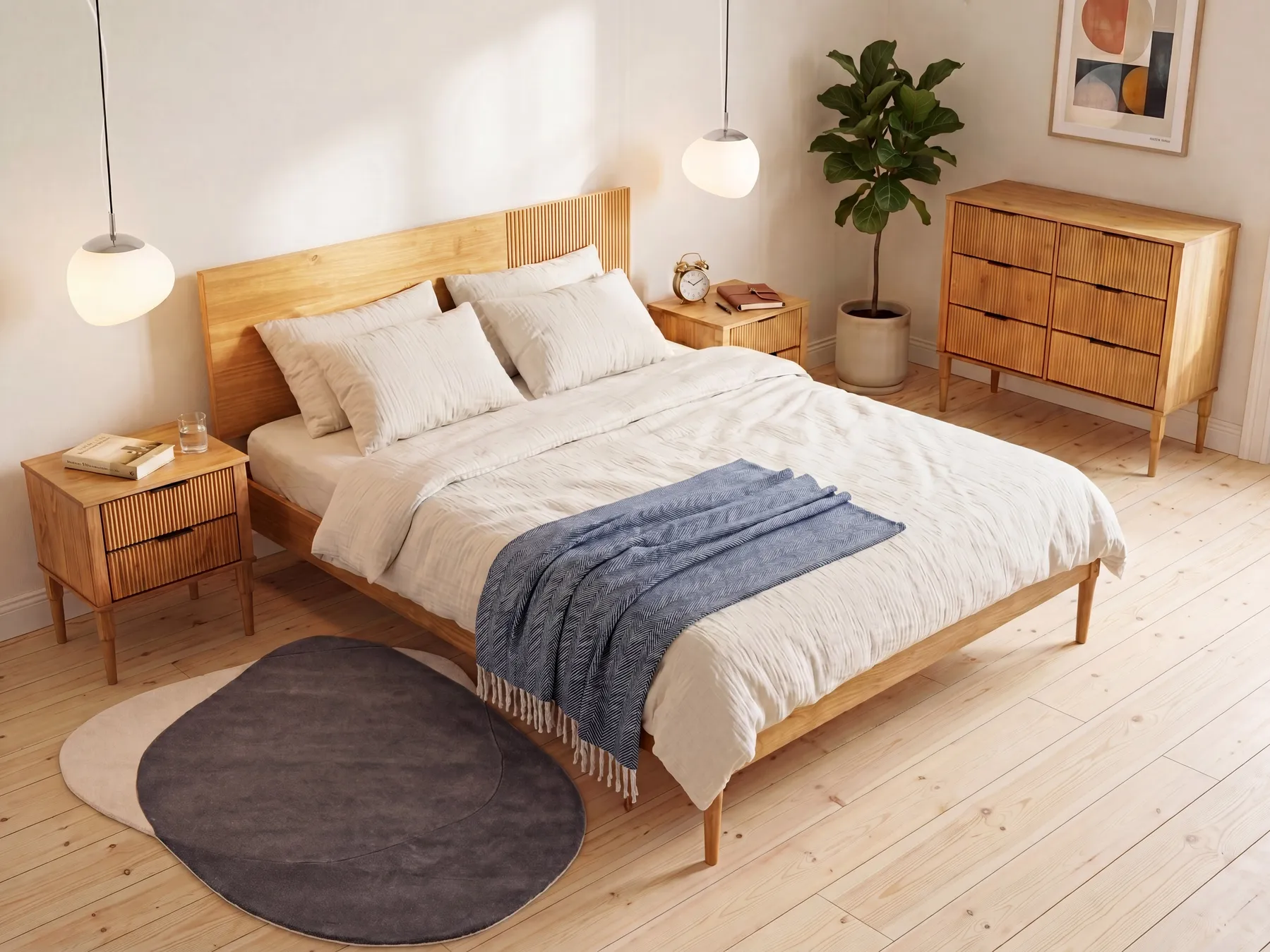 Bedroom Set Pine Wood FLAVIGNAC 180 x 200 cm (EU Super King) Light Brown_1118548