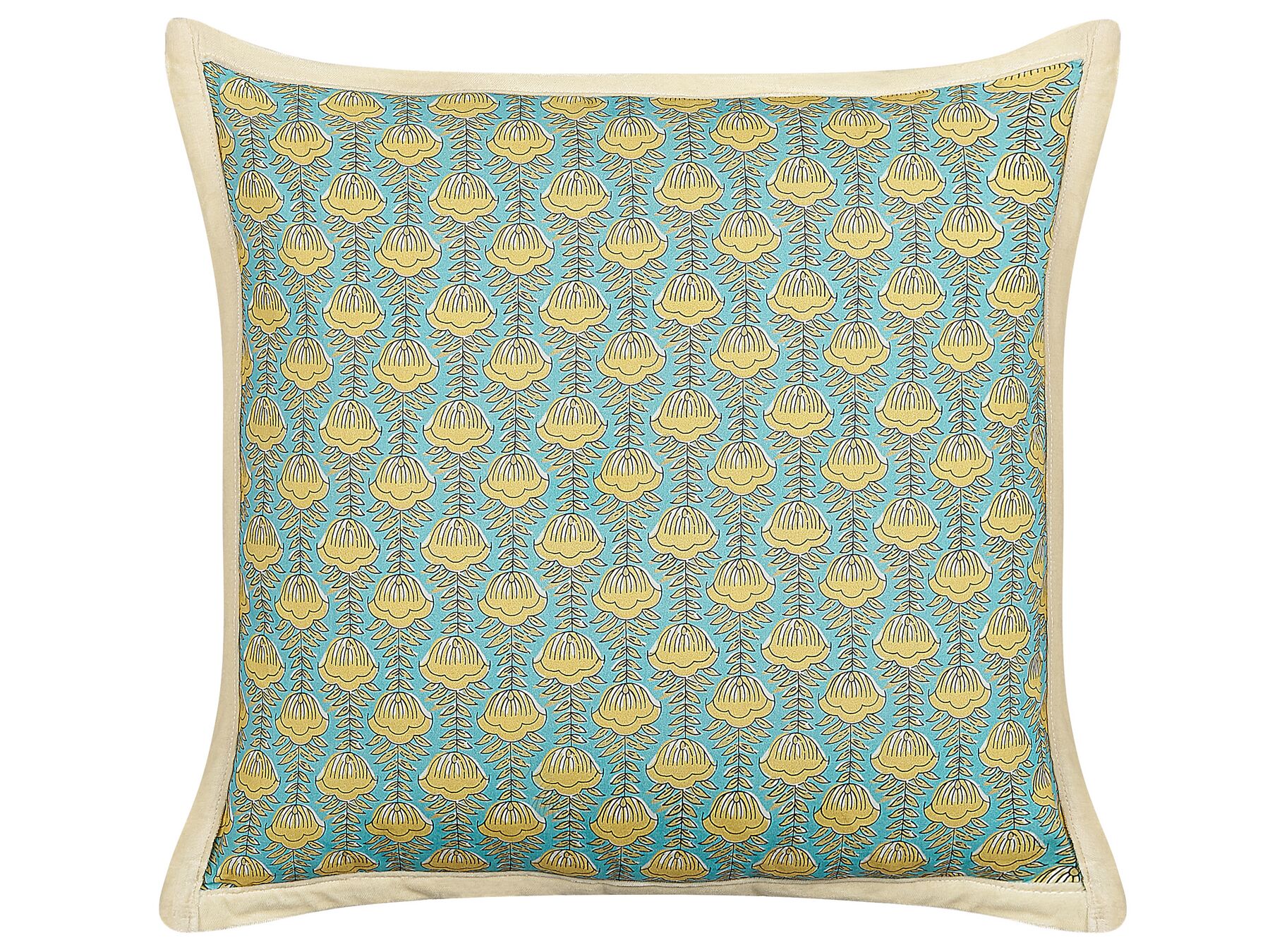 Bawełniana poduszka dekoracyjna w kwiaty 45  x 45 cm niebiesko-żółta WAKEGI_838888