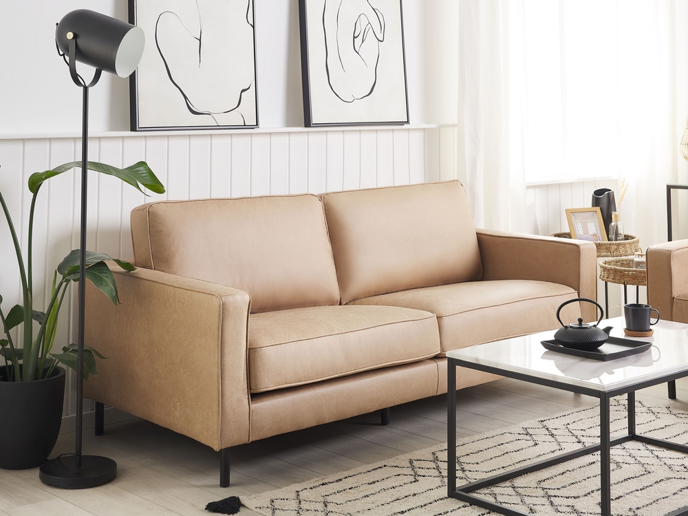 3 Seater Faux Leather Sofa Beige SAVALEN Beliani.cz