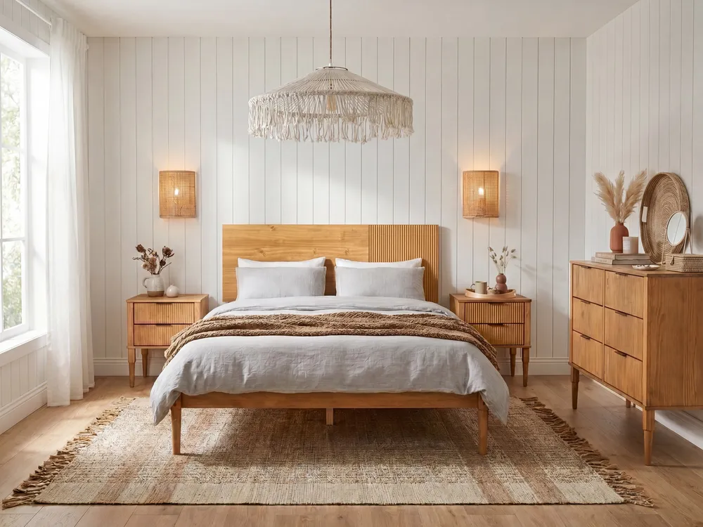 Schlafzimmer Set Kiefernholz FLAVIGNAC 140 x 200 cm Hellbraun_1118467