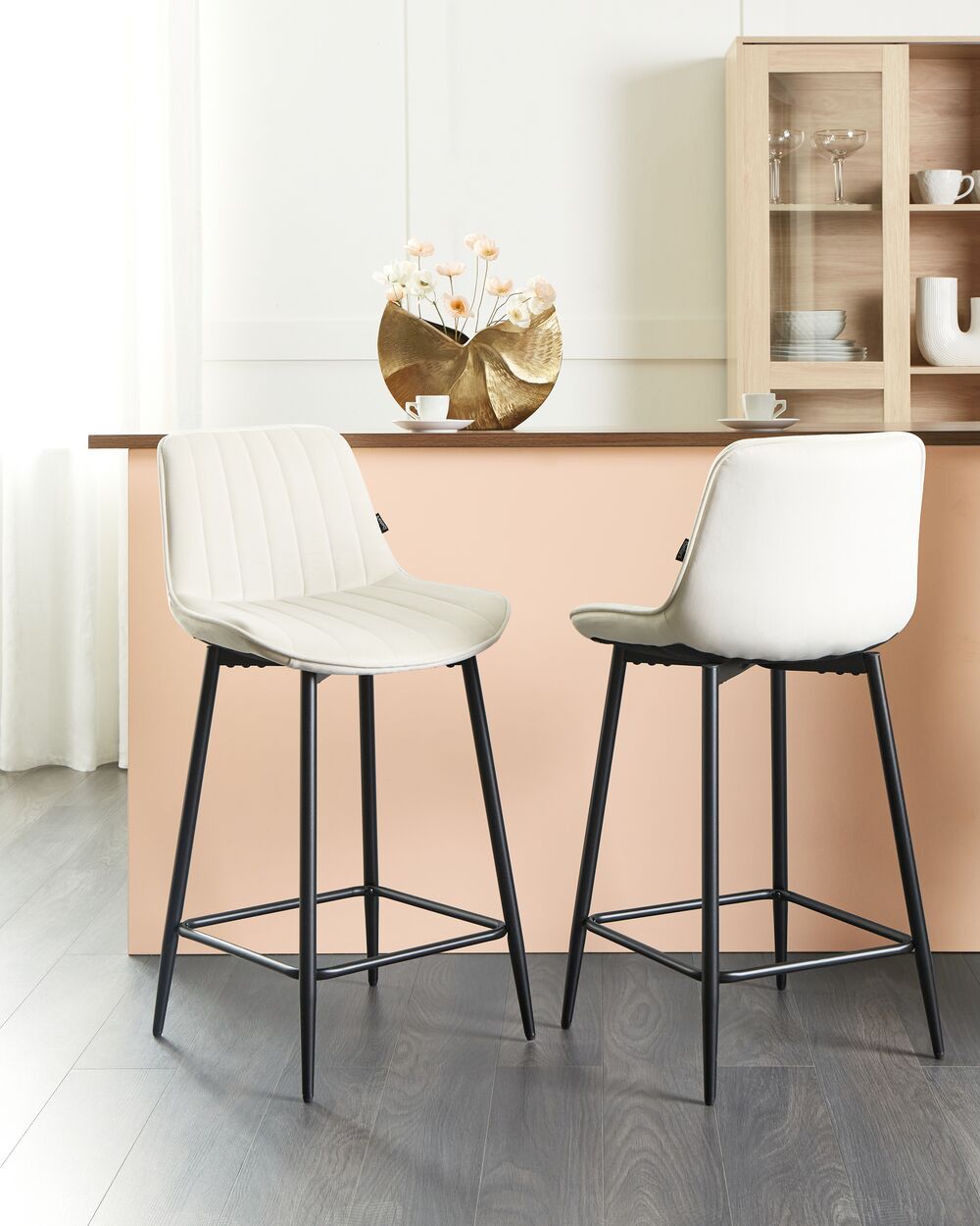 Set di 2 sedie alte DUBROVNIK Velluto Beige chiaro