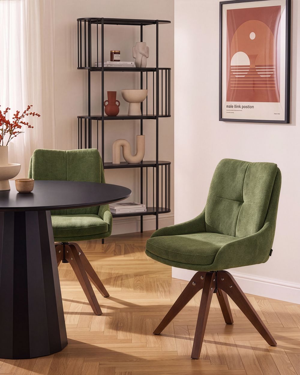 Set of 2 Dining Chairs Swivel DORRIS Fabric Green