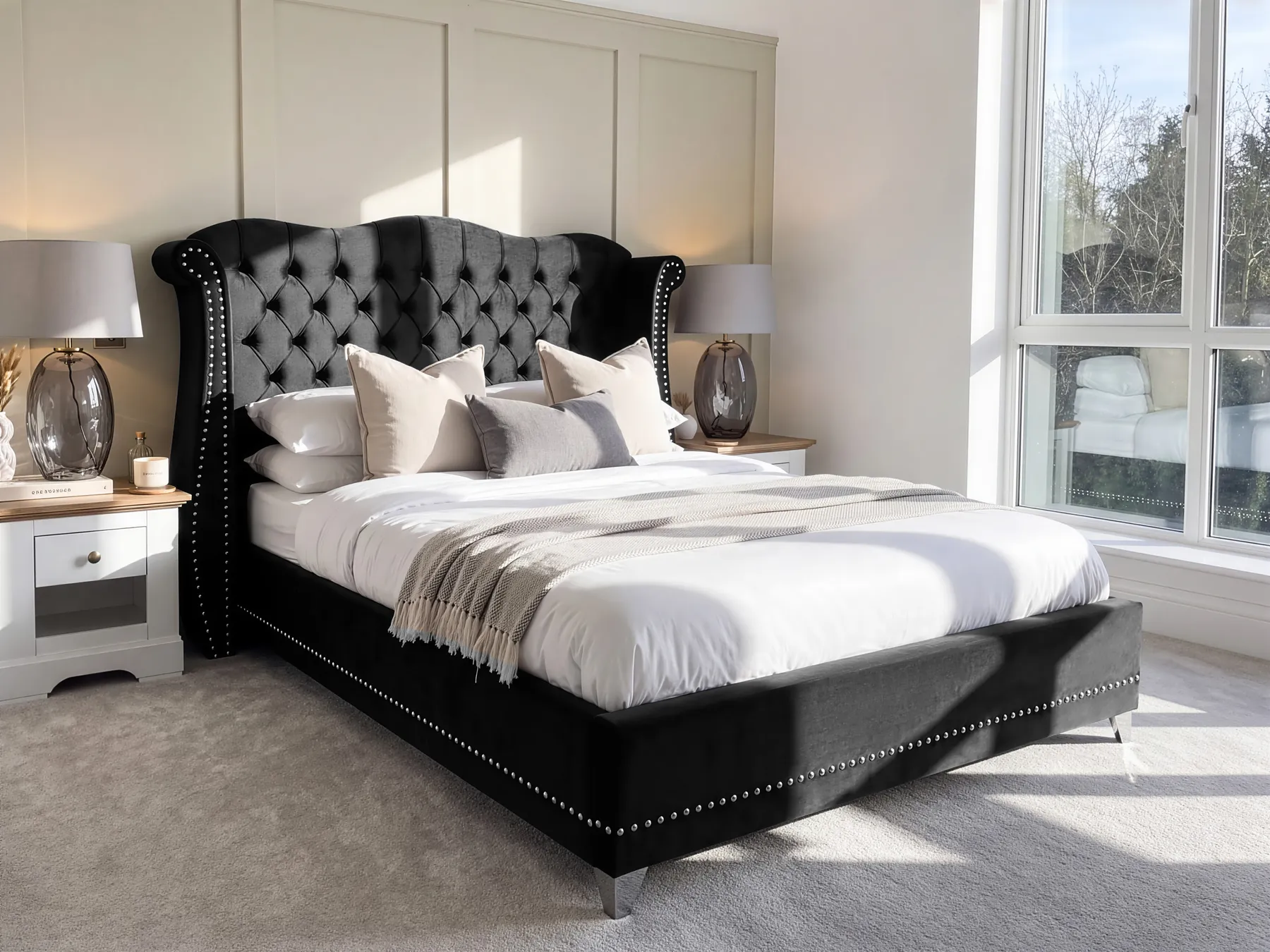 Bed Velvet AYETTE 160 x 200 cm (EU King Size) Black_764929