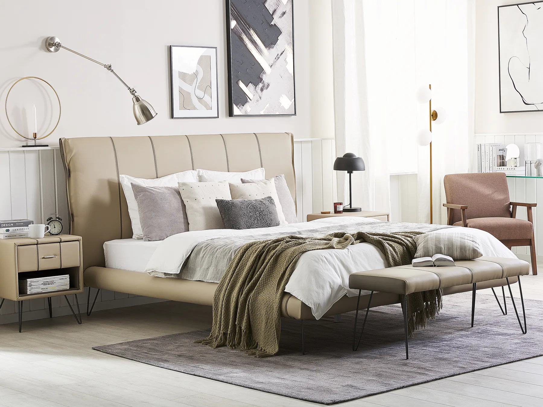 Bedroom Set Faux Leather BETIN 180 x 200 cm (EU Super King) Sand Beige_789116