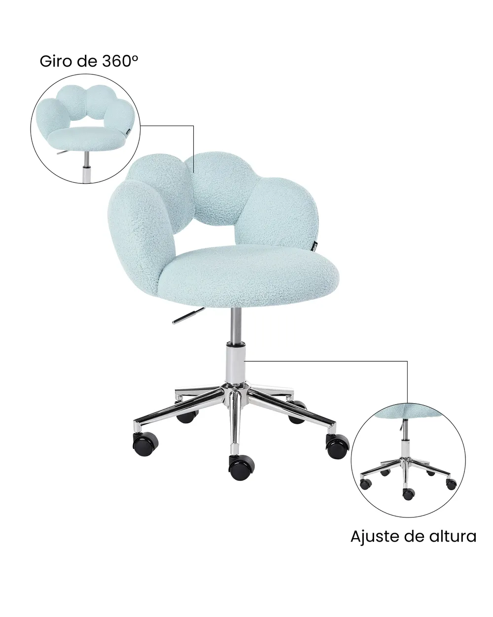 Silla de escritorio WHIZZY Bouclé Azul claro_1065428