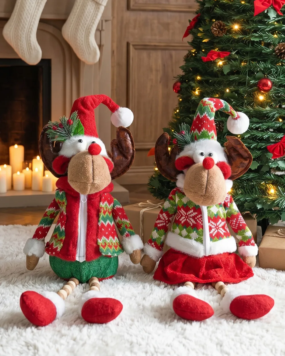 Set of 2 Christmas Decorations GEITSJOEN 55/58 cm Reindeer Multicolour_1093447