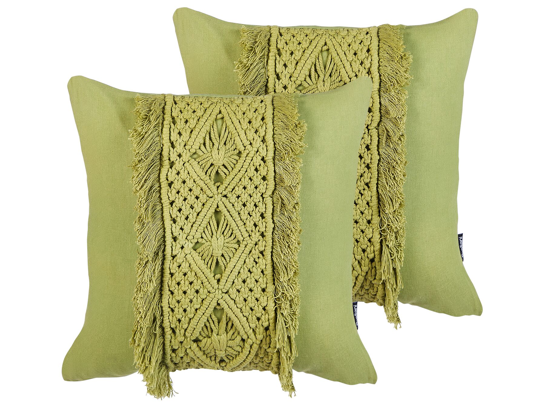 Set of 2 Cotton Macrame Cushions with Tassels 45 x 45 cm Green KALAM_904689