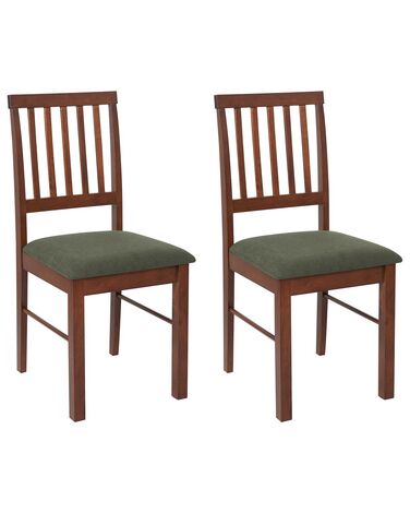 Set of 2 Wooden Dining Chairs Dark Wood and Dark Green ORONO 