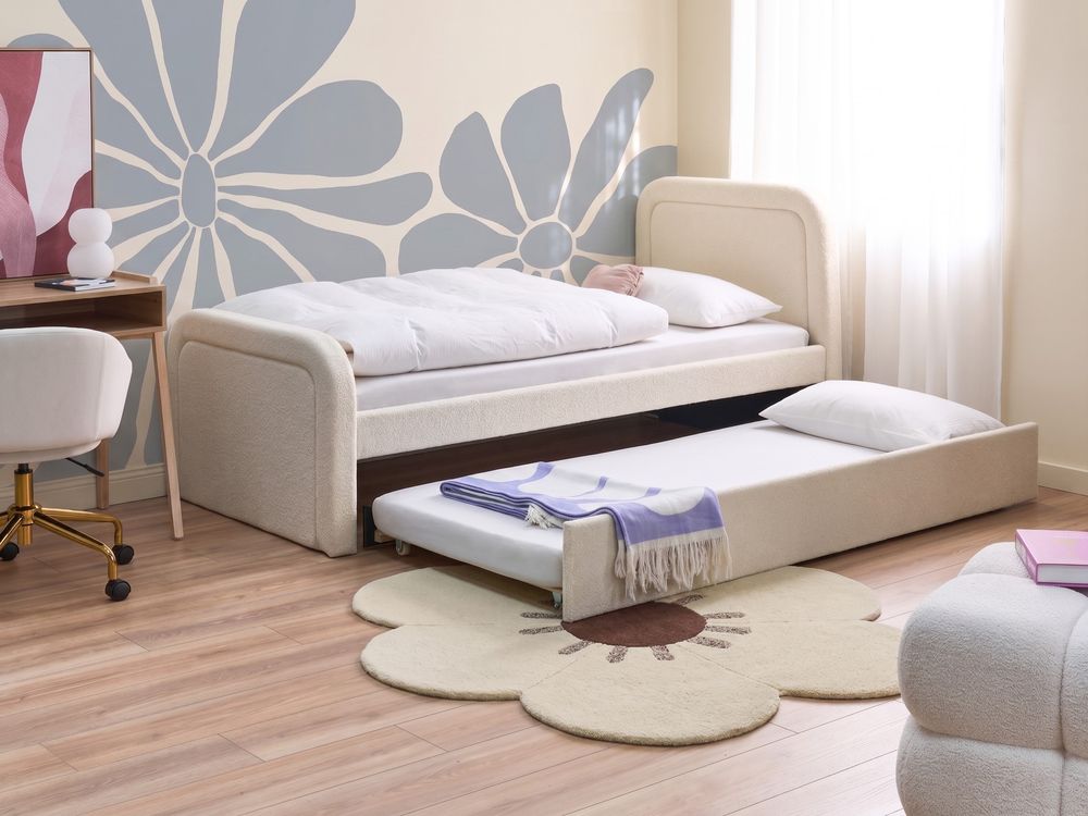 Cama gavetão Bouclé RAYSSAC 90 x 200 cm Creme claro