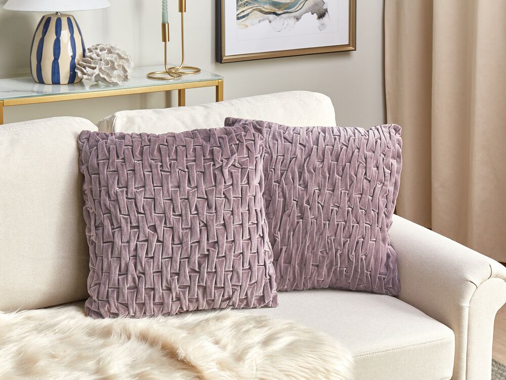 Set of 2 Velvet Pleated Cushions 45 x 45 cm Violet CHIRITA Beliani