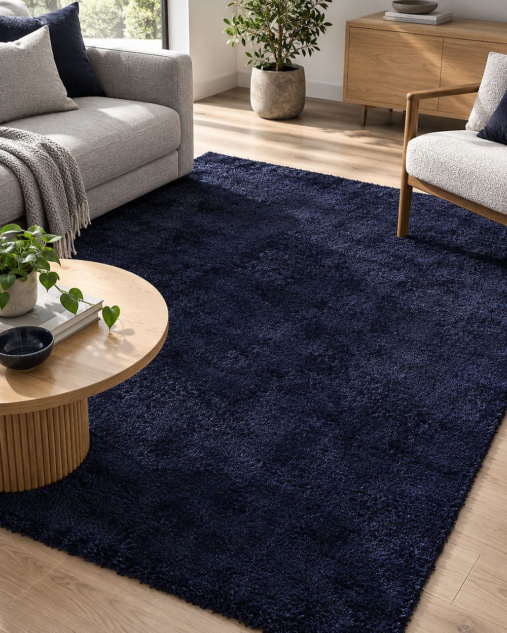 Tapis à poils longs EVREN Bleu foncé 140 x 200 cm