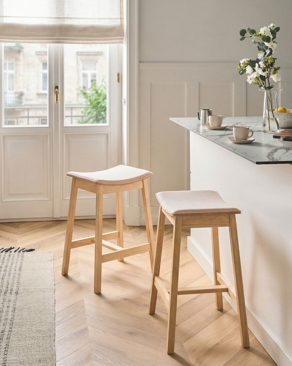 Lot de 2 tabourets de bar DIXON Bois Marron clair/blanc cassé