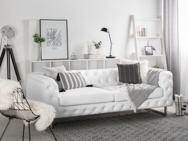 3 Seater Faux Leather Sofa White VISSLAND