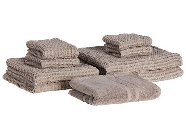 Lot de 9 serviettes de bain en coton taupe AREORA