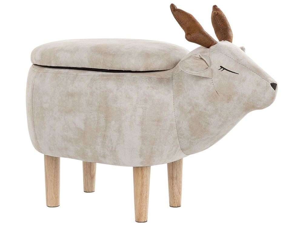 Tierhocker mit Stauraum REINDEER Rentier Stoff Beige