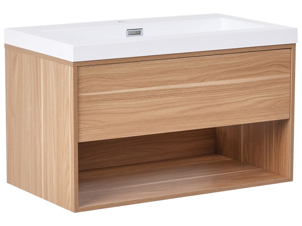 Wandmontierter Waschbeckenunterschrank mit Waschbecken BERBICE Hellbraun