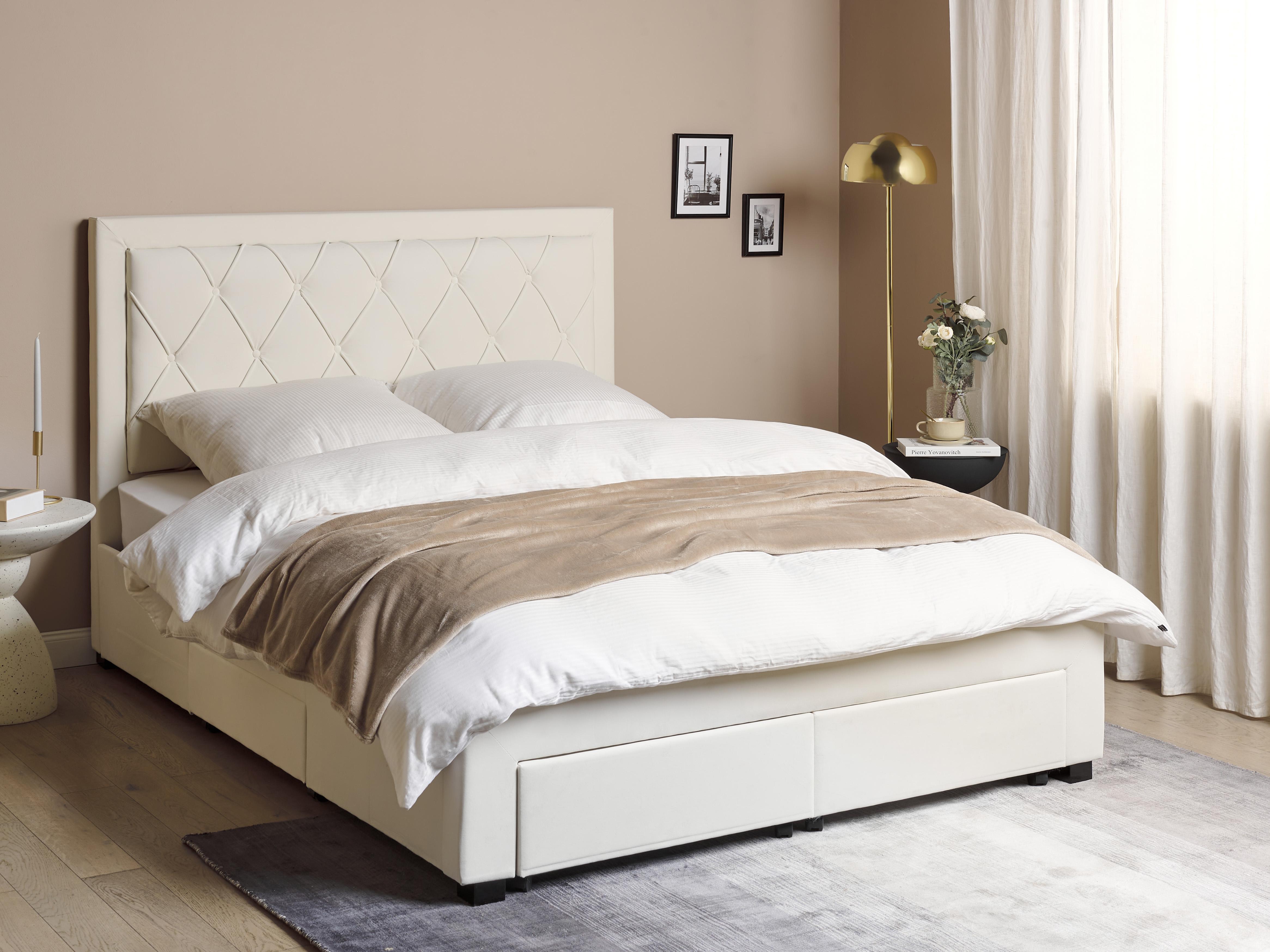 Bett mit Schubladen LIEVIN Samtstoff Hellbeige 160 x 200 cm_902423