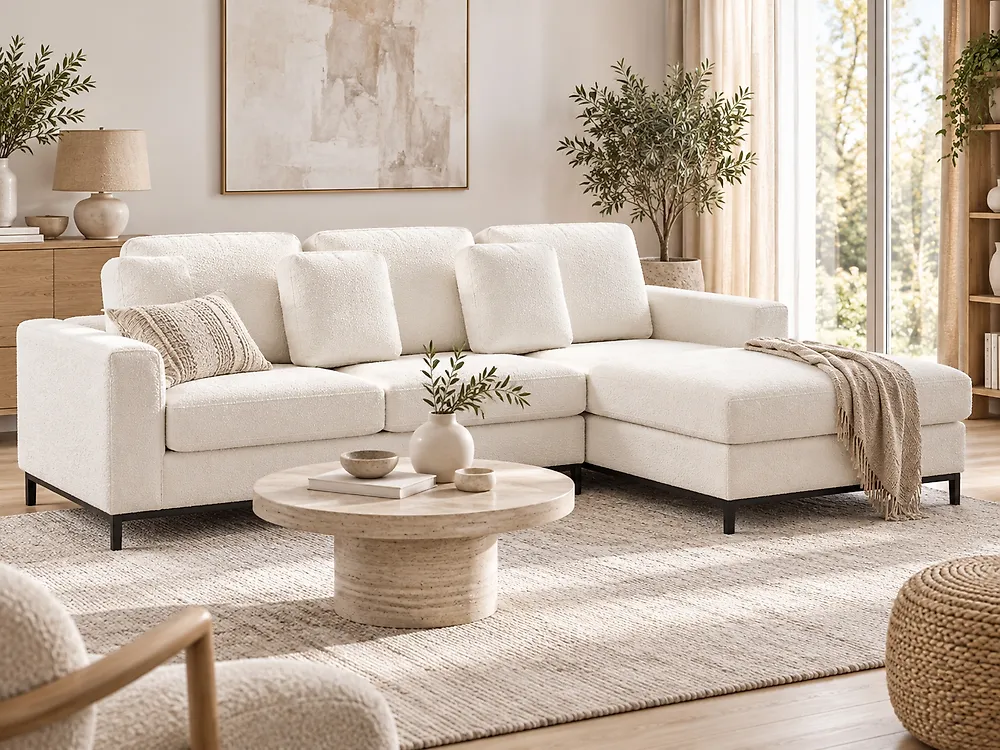 Ecksofa OSLO Bouclé Weiss linksseitig_1175911