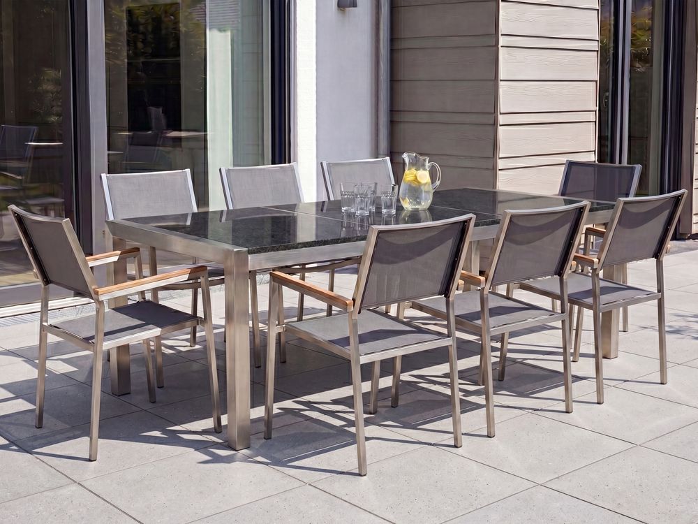 Garden Dining Set 8 Seater GROSSETO Triple Plate Granite Polished Black/ Grey