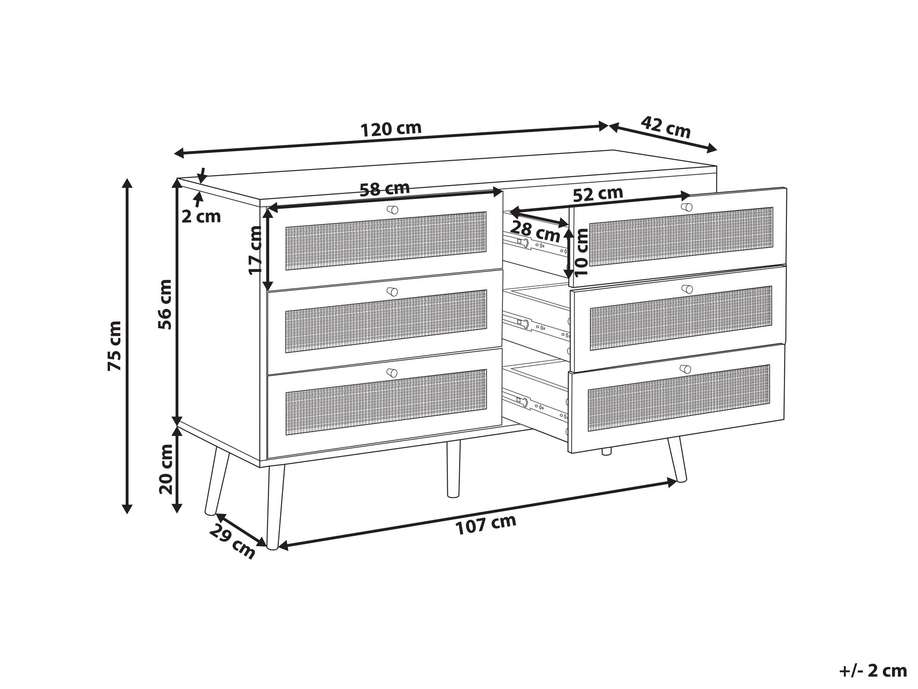 Rattan 6 Drawer Chest Light Wood PEROTE_841335 Rattan 6 Drawer Chest Light Wood PEROTE_841335