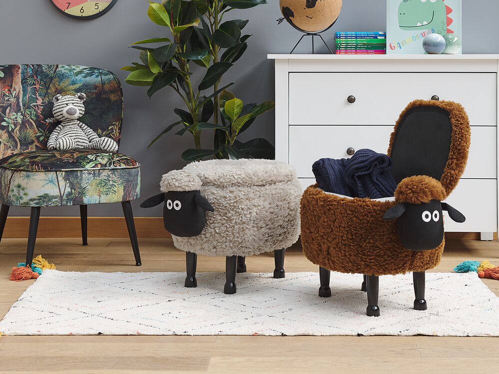 Zvířecí stolička s úložným prostorem SHEEP Ovce Tkanina Šedá