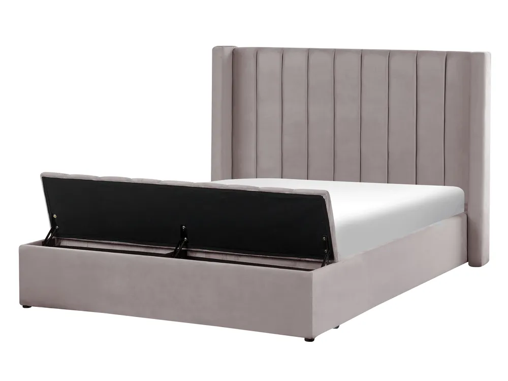 Beliani Lit avec rangement Lavaur velours blanc crème 160 x 200 cm Beliani Lit avec rangement Lavaur velours blanc crème 160 x 200 cm
