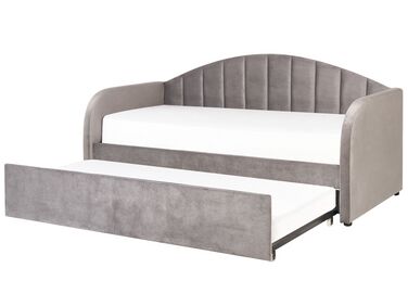 Sametová rozkládací postel 90 x 200 cm šedá EYBURIE