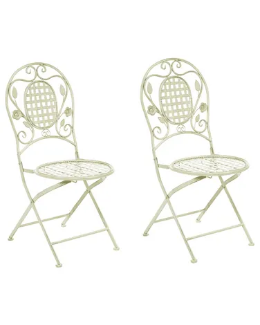 Buri Set 2 Sedie Pieghevoli In Metallo Antico Verde – Stile Vintage Per Giardino, Balcone E Terrazzo - 3