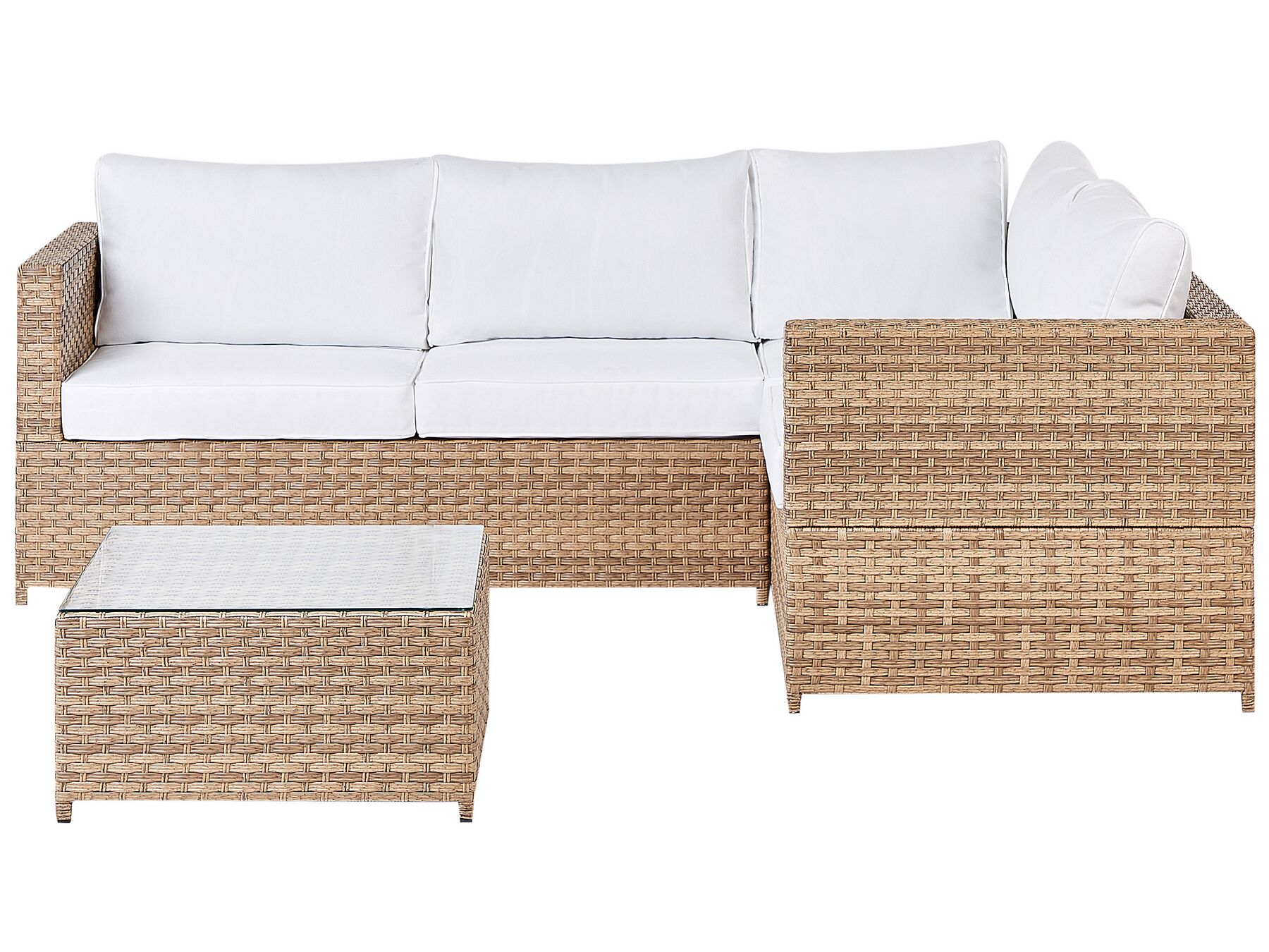 Lounge Set Rattan hellbraun 4-Sitzer linksseitig Auflagen cremeweiß AVOLA_929684