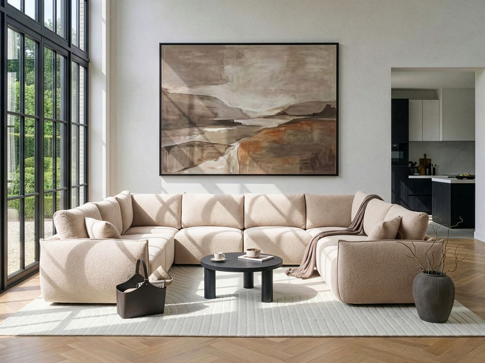 Sofá modular en forma de U 8 plazas MESNALI Bouclé Beige