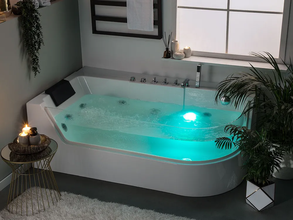 Corner Hot Tub with LED ACUARIO 1700 x 800 mm White Right Hand