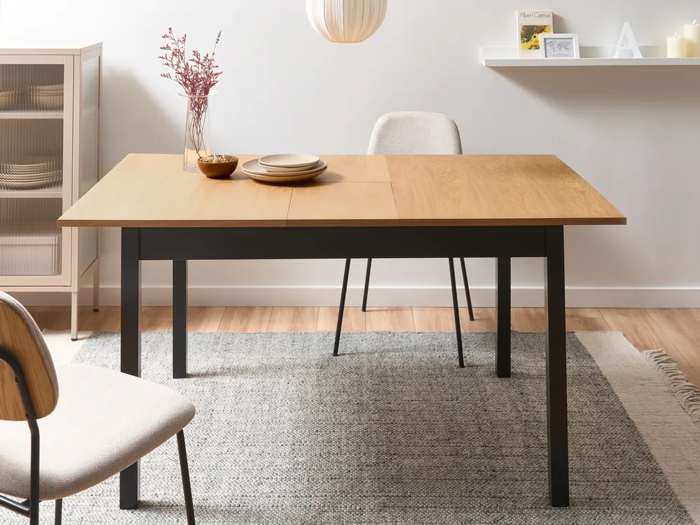 Stół do jadalni rozkładany HOUSTON Jasnobrązowy/ czarny 120/150 cm 90 cm Drewno sosnowe