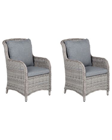 Set of 2 PE Rattan Garden Chairs Grey CASCAIS