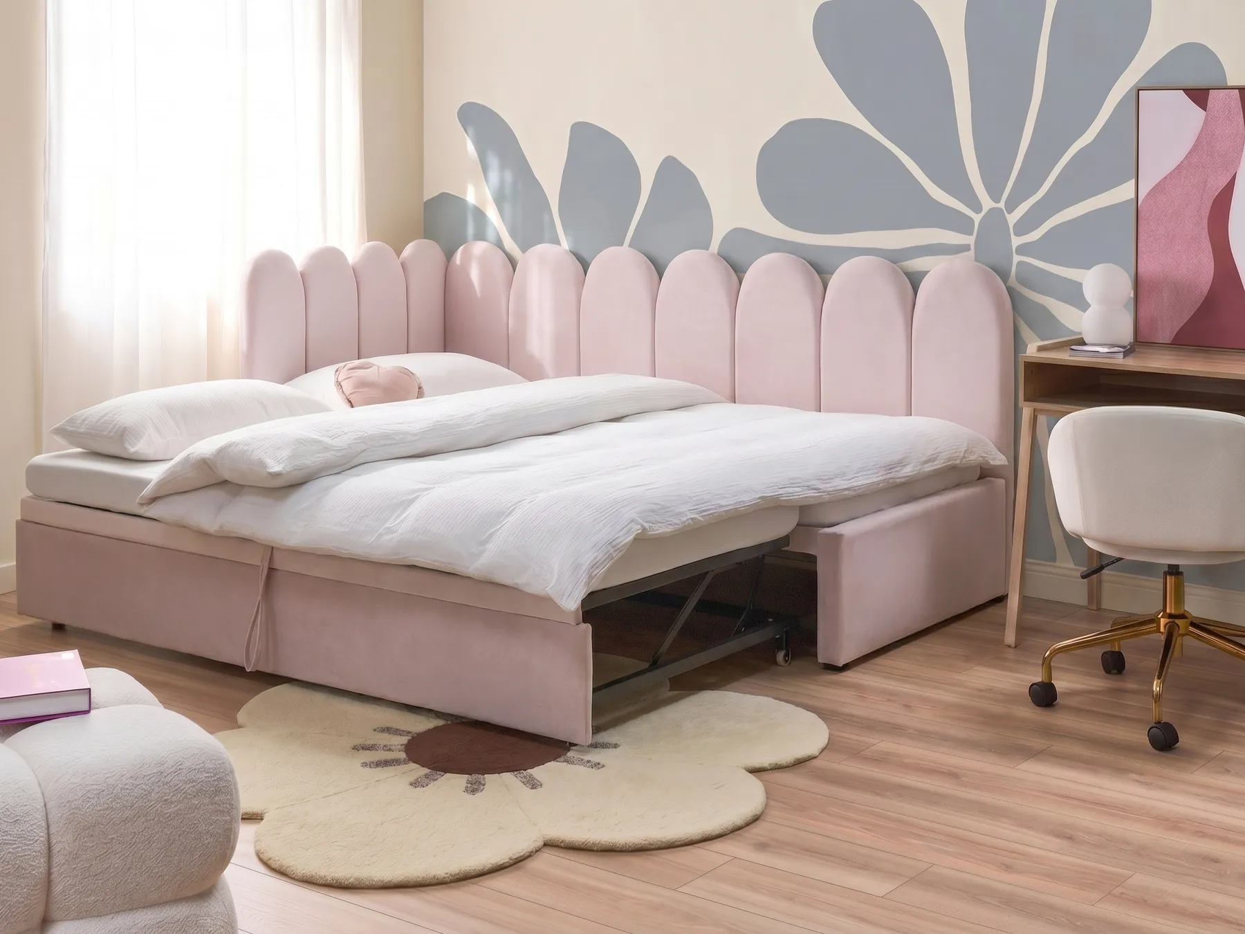 Trundle Bed Velvet TERROU 90 x 200 cm (EU Single) Pastel Pink_1081337