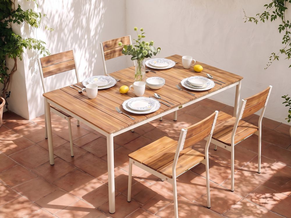 Garden Dining Set 4 Seater GIOVINAZZO Acacia Wood Brown