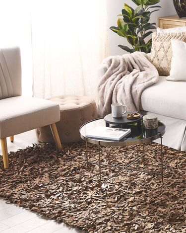 Leather Area Rug 140 x 200 cm Beige MUT