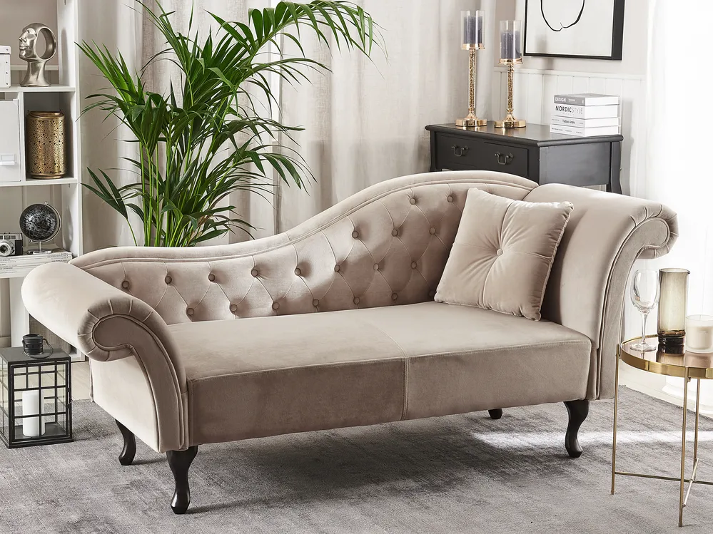 Right-Hand Chaise Longue LATTES Velvet Beige