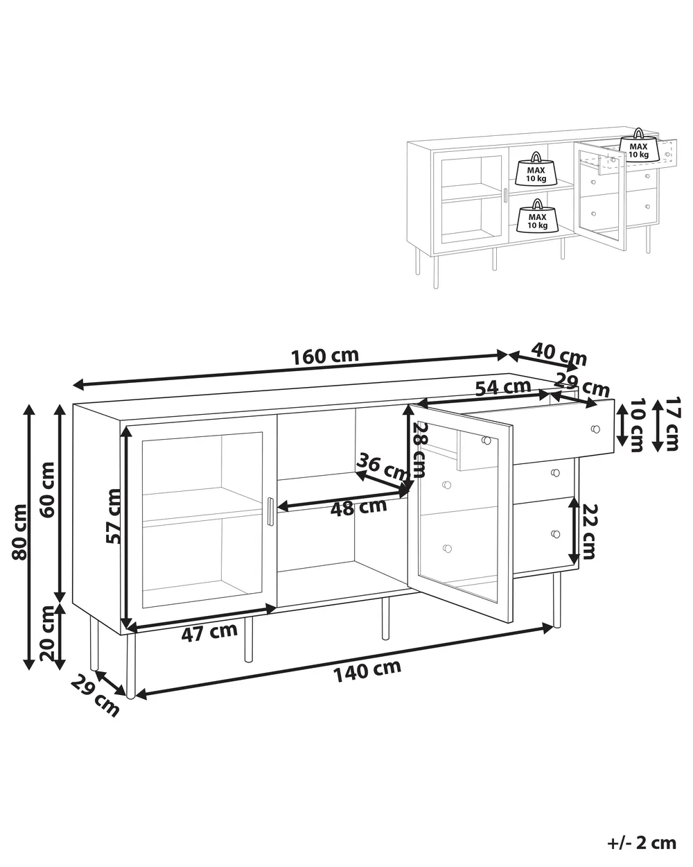 Glass Display Sideboard MILORA 160 cm White_979556