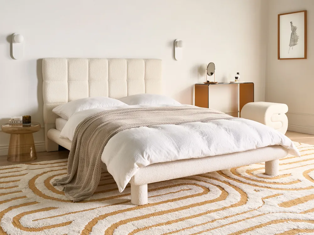 Letto Bouclé CRESSAT 140 x 200 cm Bianco sporco_1150969