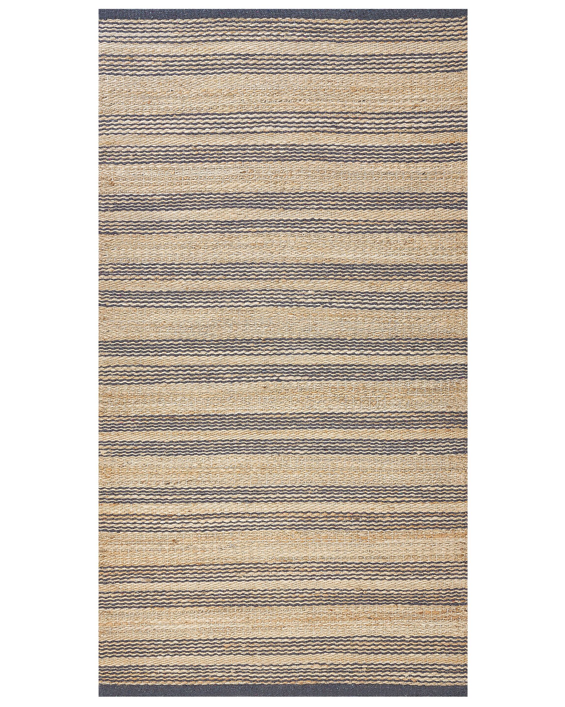 Teppich Jute beige / grau 80 x 150 cm Streifenmuster Kurzflor zweiseitig BUDHO_845648