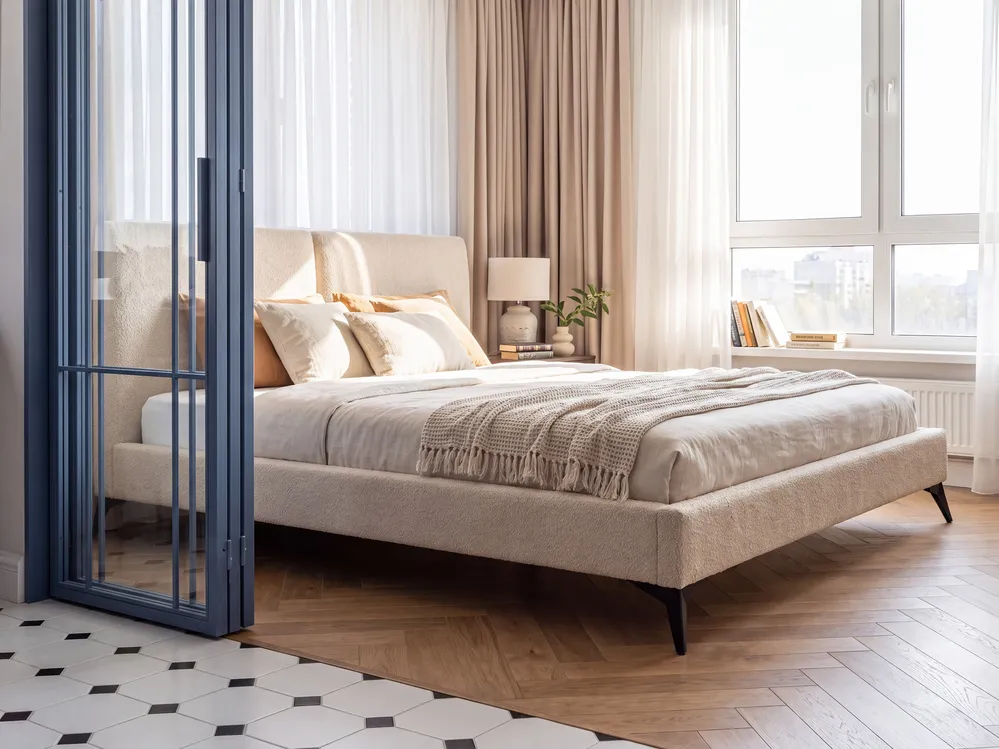 Bett mit Lattenrost Bouclé MELLE 160 x 200 cm Beige_1151007