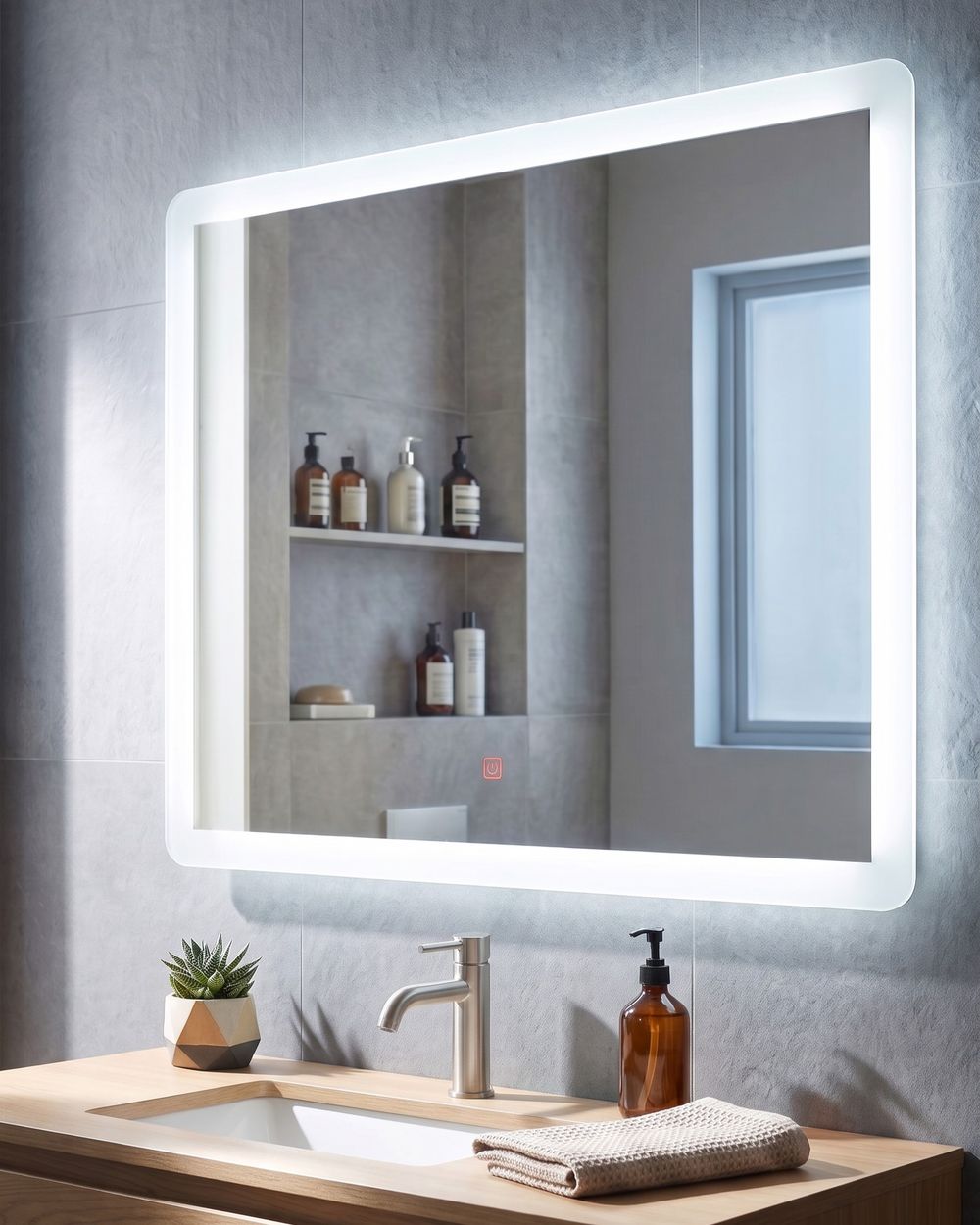 LED badkamerspiegel CORROY 80 cm 60 cm Zilver