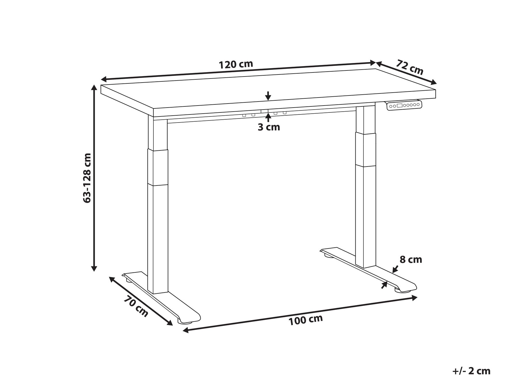 Biurko regulowane elektrycznie DESTINES 120 cm 72 cm Czarny_899452