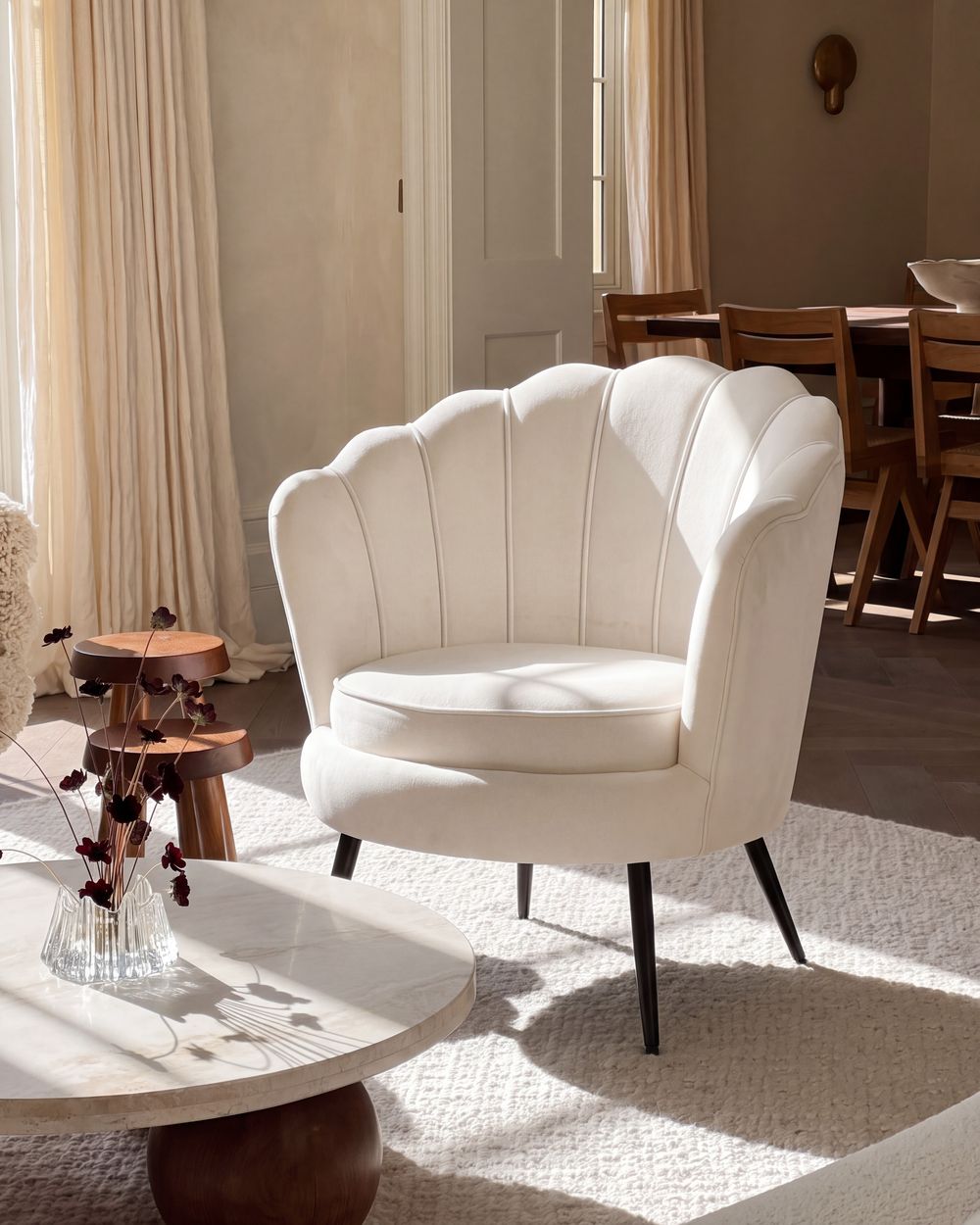 Fåtölj LOVIKKA Sammet Off-White