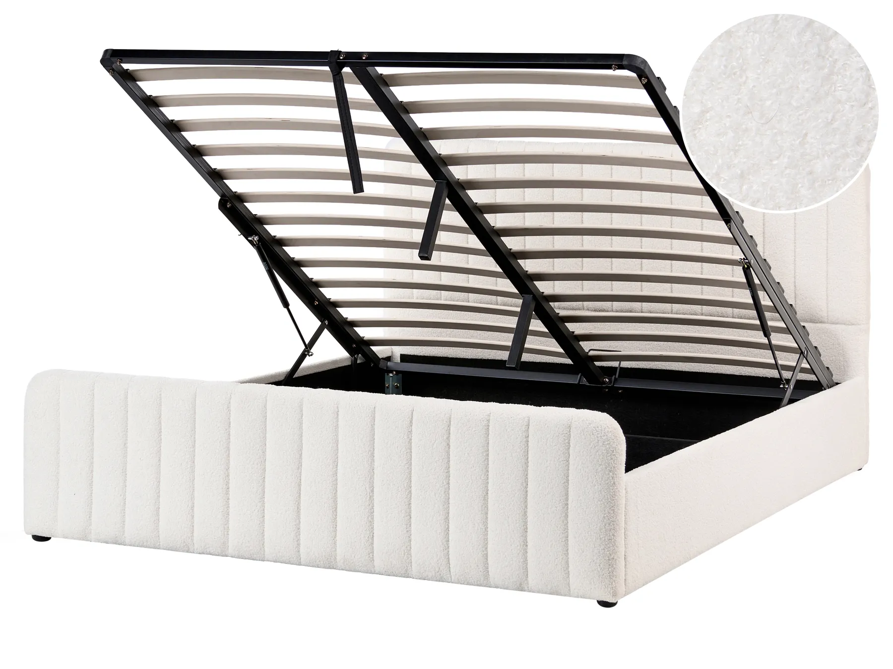 Ottoman Bed LUNAN Boucle White 160 x 200 cm (EU King Size)_1048350